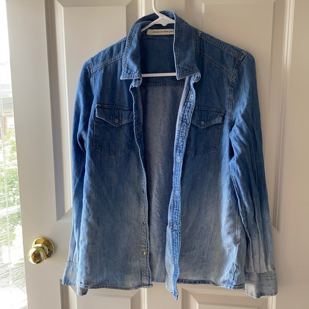 Jones New York Ombré Denim Button Down Shirt